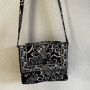 Vintage Vera Bradley Floral Bird Navy Blue and White Shoulder Bag